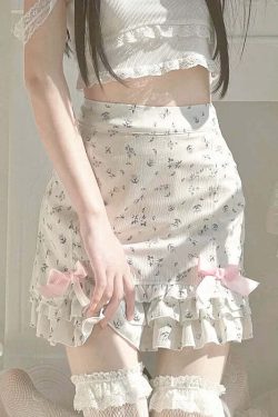 Y2K Floral Ruffle Mini Skirt - 90s Grunge, Retro Summer Outfit, Pastel Goth, Y2K Party Look
