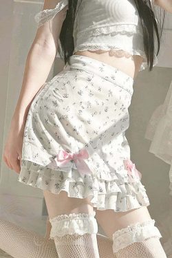 Y2K Floral Ruffle Mini Skirt - 90s Grunge, Retro Summer Outfit, Pastel Goth, Y2K Party Look