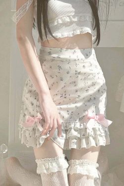 Y2K Floral Ruffle Mini Skirt - 90s Grunge, Retro Summer Outfit, Pastel Goth, Y2K Party Look