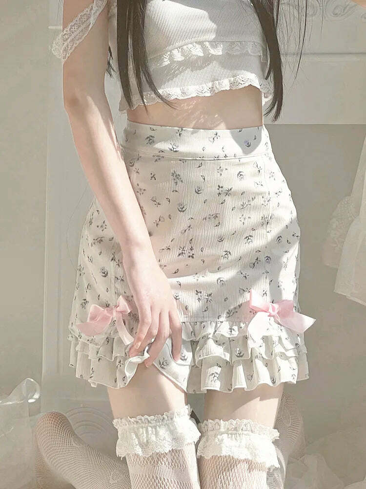 Y2K Floral Ruffle Mini Skirt - 90s Grunge, Retro Summer Outfit, Pastel Goth, Y2K Party Look