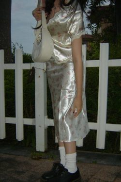 Y2K Floral Satin Midi Skirt & Top - Retro 90s Grunge Summer Outfit, Pastel Goth Y2K Fashion