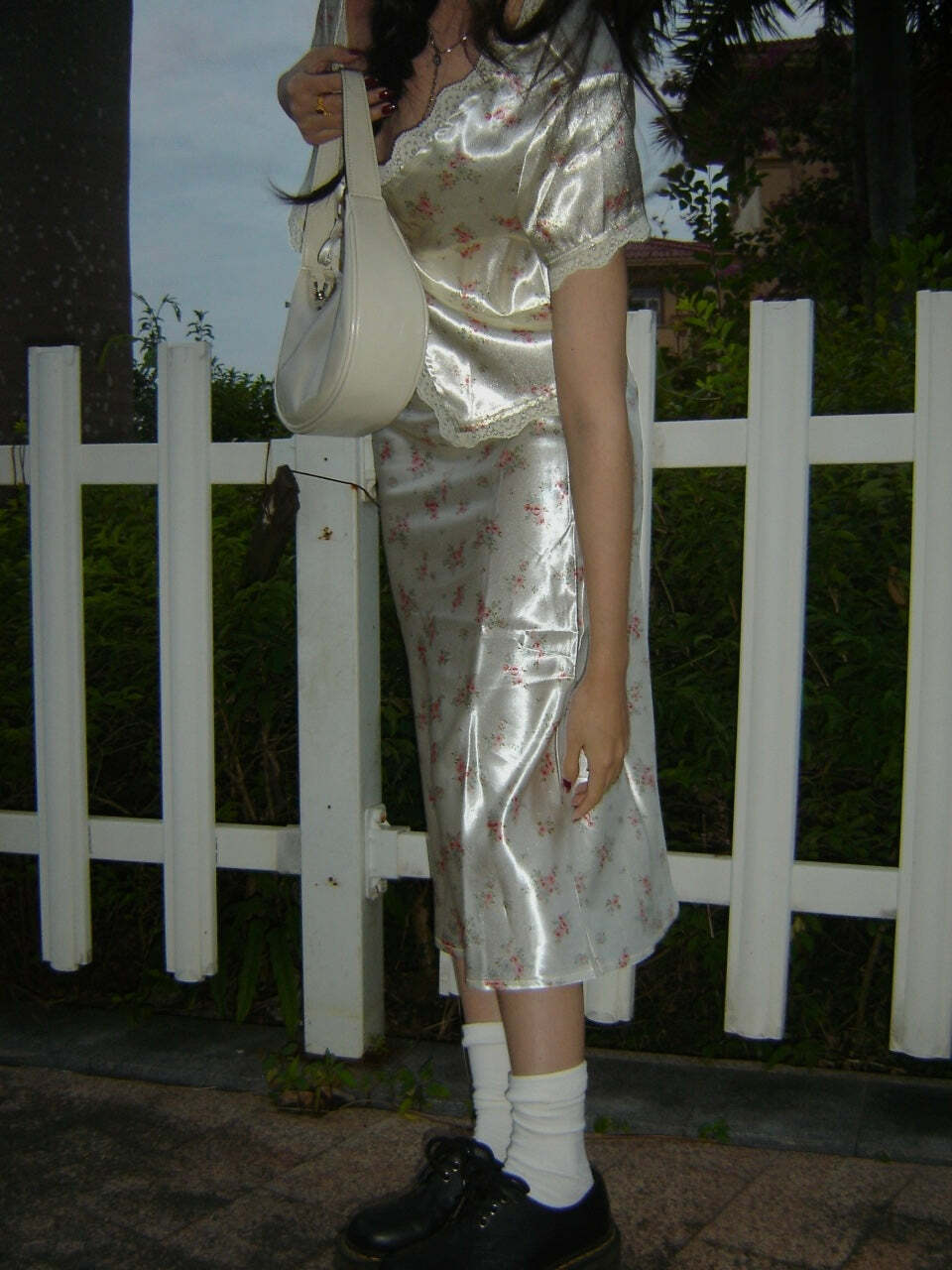 Y2K Floral Satin Midi Skirt & Top - Retro 90s Grunge Summer Outfit, Pastel Goth Y2K Fashion