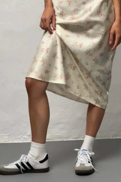 Y2K Floral Satin Midi Skirt & Top - Retro 90s Grunge Summer Outfit, Pastel Goth Y2K Fashion