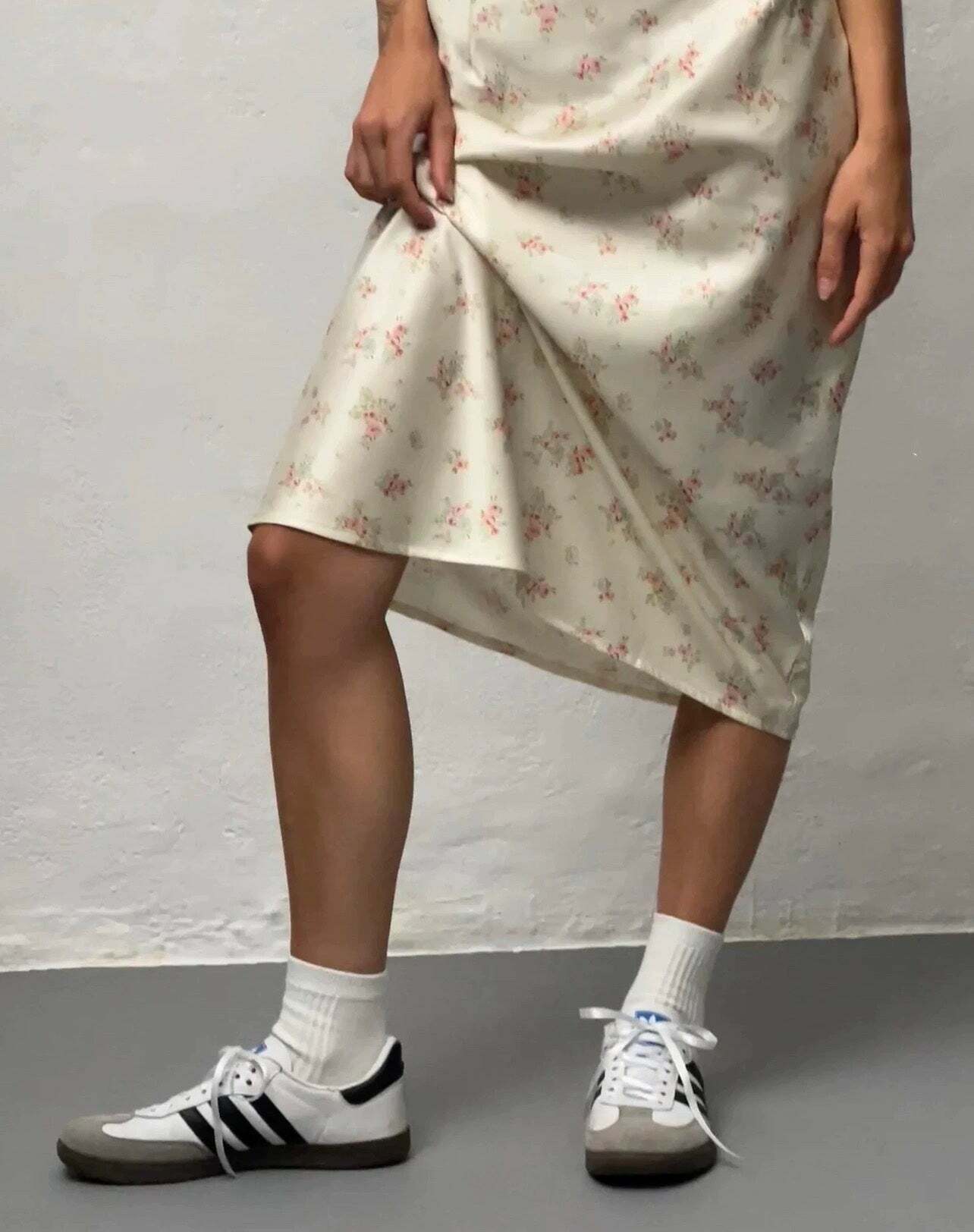 Y2K Floral Satin Midi Skirt & Top - Retro 90s Grunge Summer Outfit, Pastel Goth Y2K Fashion