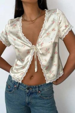 Y2K Floral Satin Midi Skirt & Top - Retro 90s Grunge Summer Outfit, Pastel Goth Y2K Fashion