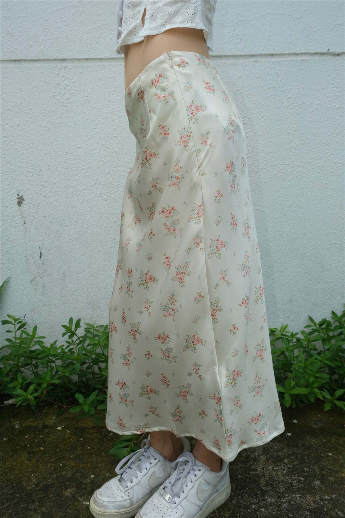 Y2K Floral Satin Midi Skirt & Top - Retro 90s Grunge Summer Outfit, Pastel Goth Y2K Fashion