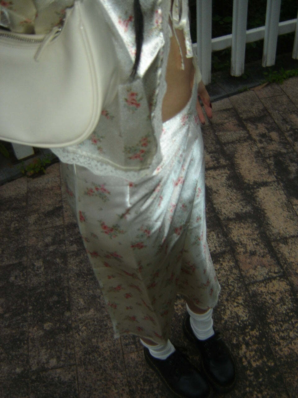 Y2K Floral Satin Midi Skirt & Top - Retro 90s Grunge Summer Outfit, Pastel Goth Y2K Fashion