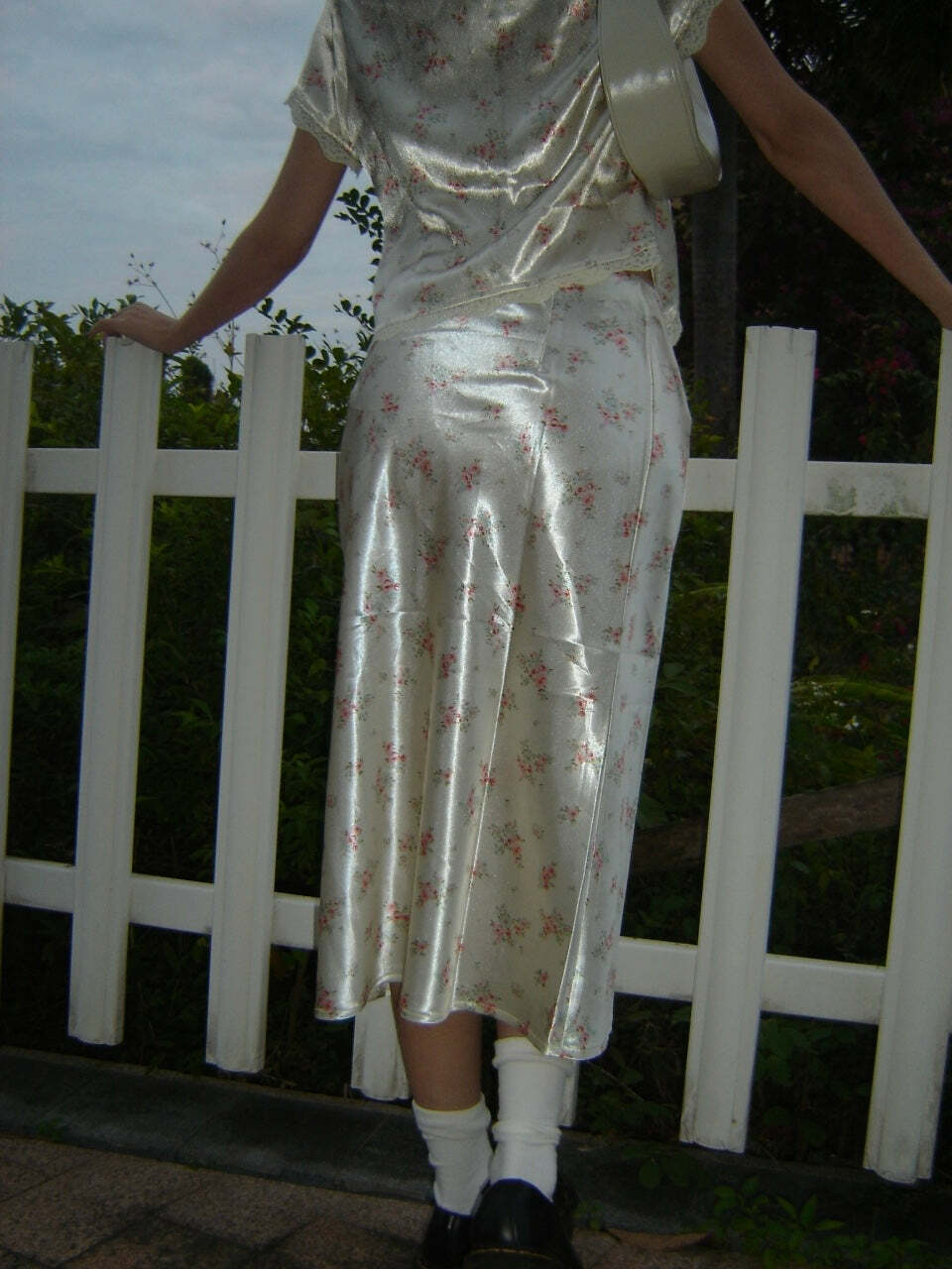 Y2K Floral Satin Midi Skirt & Top - Retro 90s Grunge Summer Outfit, Pastel Goth Y2K Fashion