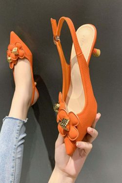 Y2K Floral Sequined Orange Stiletto Sandals - Retro 90s Grunge Party & Summer Outfits