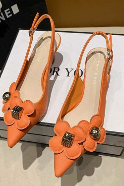 Y2K Floral Sequined Orange Stiletto Sandals - Retro 90s Grunge Party & Summer Outfits