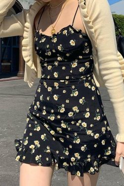 Y2K Floral Spaghetti Strap Mini Dress - 90s Grunge Summer Outfit, Retro Y2K Fashion