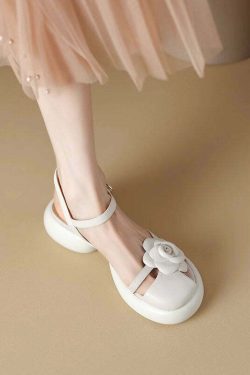 Y2K Floral Splicing Chunky Sandals - Yellow Faux Leather, Retro 90s Grunge Summer Fashion
