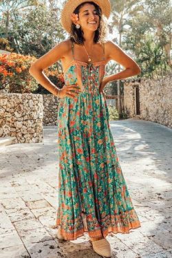 Y2K Floral Summer Long Dress - 90s Grunge, Retro, Pastel Goth, Y2K Party & Beach Outfits