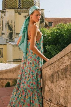 Y2K Floral Summer Long Dress - 90s Grunge, Retro, Pastel Goth, Y2K Party & Beach Outfits