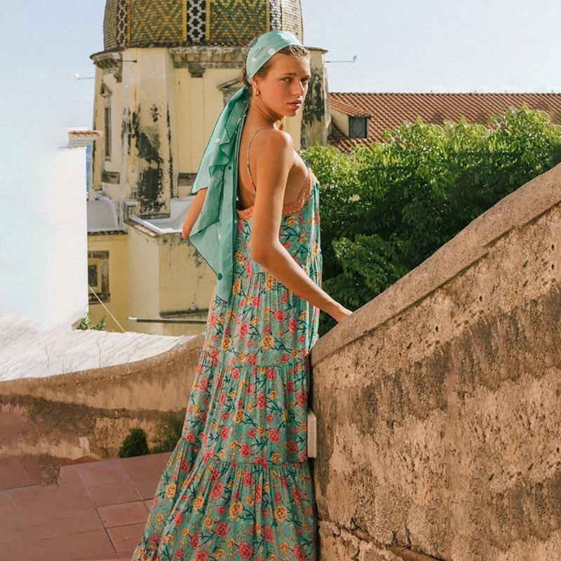 Y2K Floral Summer Long Dress - 90s Grunge, Retro, Pastel Goth, Y2K Party & Beach Outfits