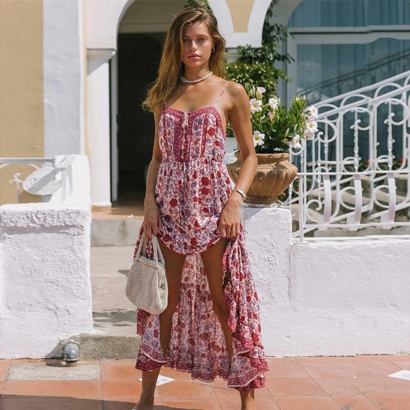 Y2K Floral Summer Long Dress - 90s Grunge, Retro, Pastel Goth, Y2K Party & Beach Outfits