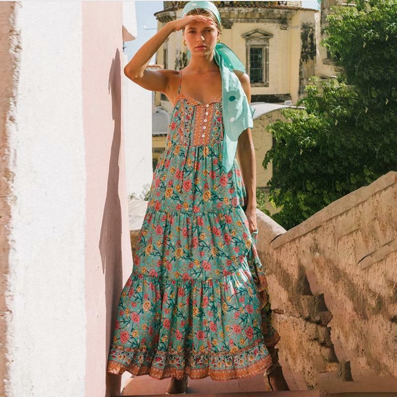 Y2K Floral Summer Long Dress - 90s Grunge, Retro, Pastel Goth, Y2K Party & Beach Outfits