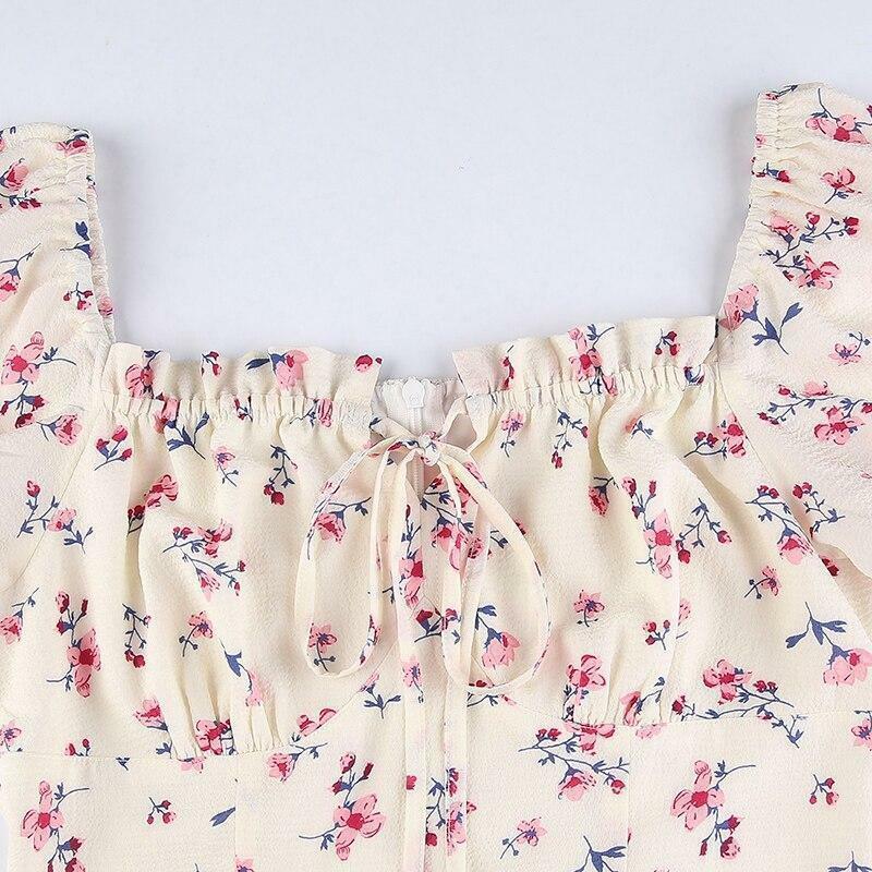 Y2K Floral White Mini Dress - 90s Grunge Summer Outfit, Retro Party & Club Fashion