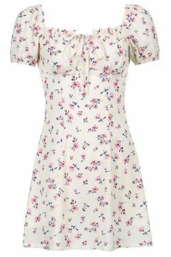 Y2K Floral White Mini Dress - 90s Grunge Summer Outfit, Retro Party & Club Fashion