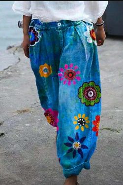 Y2K Floral Wide Leg Elastic Pants - 90s Grunge Summer Outfit, Retro Y2K Fashion