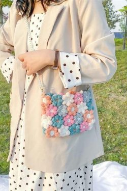 Y2K Flower Crochet Bag - Perfect for Y2K Summer Outfits, 90s Fashion, and Grunge Styles