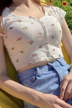 Y2K Flower Crop Top - 90s Grunge, Retro Summer Outfit, Pastel Goth, Y2K Party Fashion