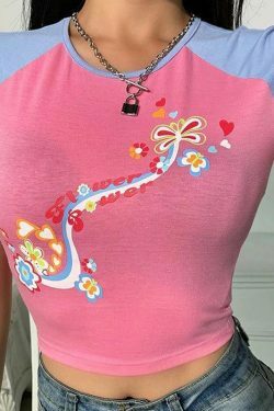 Y2K Flower Power Crop Top - 90s Grunge, Retro Summer, Pastel Goth, Y2K Party Outfit
