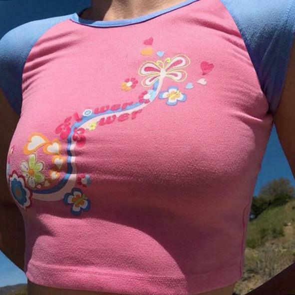 Y2K Flower Power Crop Top - 90s Grunge, Retro Summer, Pastel Goth, Y2K Party Outfit