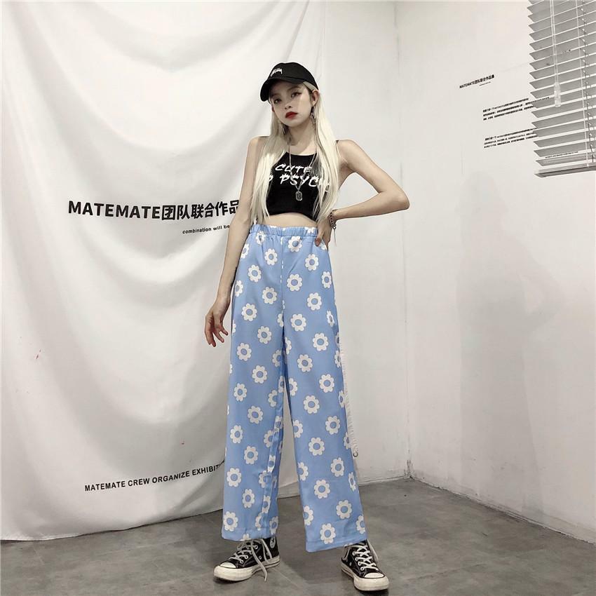 Y2K Flower Print Pants - 90s Grunge Summer Outfit, Retro Y2K Fashion for Women