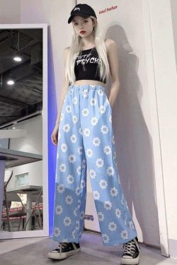 Y2K Flower Print Pants - 90s Grunge Summer Outfit, Retro Y2K Fashion for Women