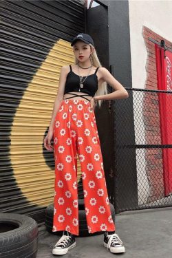 Y2K Flower Print Pants - 90s Grunge Summer Outfit, Retro Y2K Fashion for Women