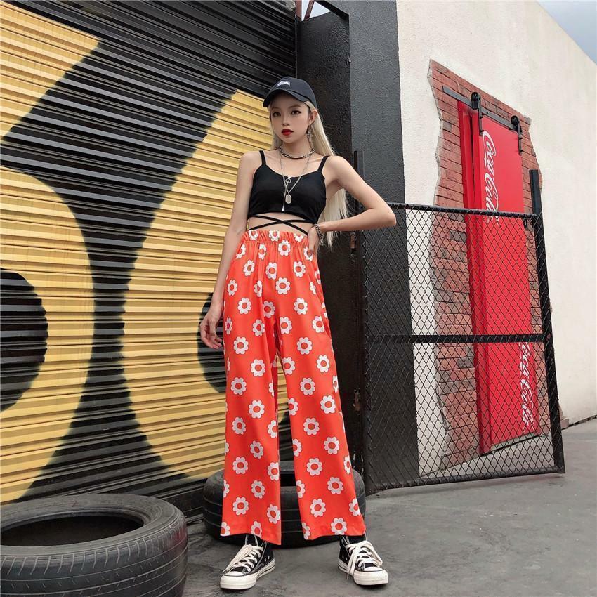 Y2K Flower Print Pants - 90s Grunge Summer Outfit, Retro Y2K Fashion for Women