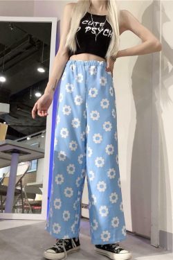 Y2K Flower Print Pants - 90s Grunge Summer Outfit, Retro Y2K Fashion for Women