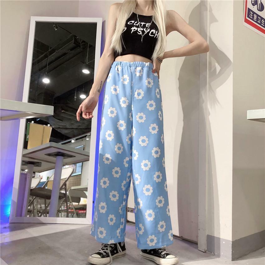 Y2K Flower Print Pants - 90s Grunge Summer Outfit, Retro Y2K Fashion for Women
