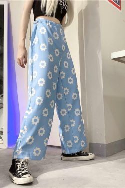 Y2K Flower Print Pants - 90s Grunge Summer Outfit, Retro Y2K Fashion for Women