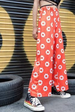Y2K Flower Print Pants - 90s Grunge Summer Outfit, Retro Y2K Fashion for Women