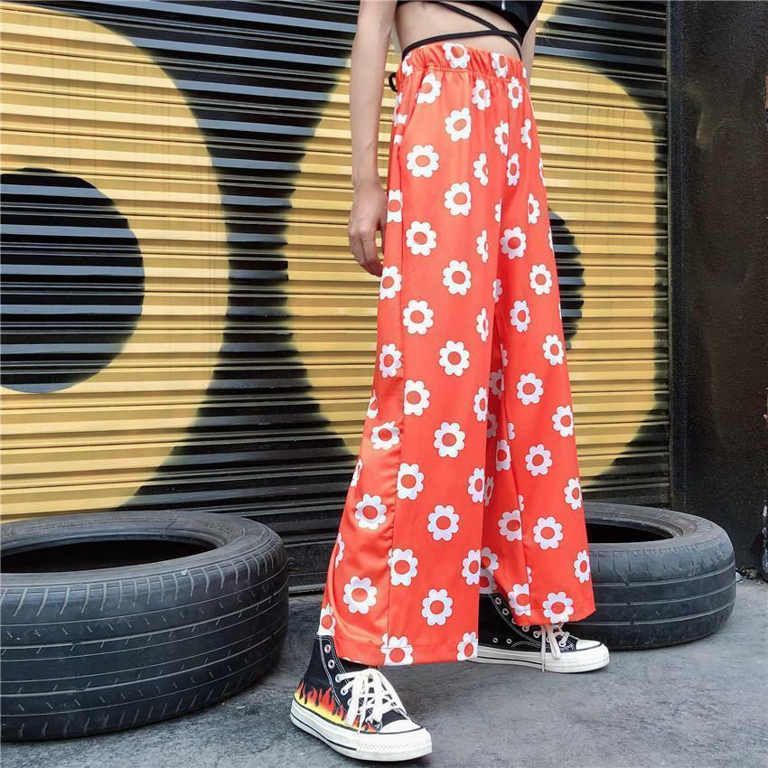 Y2K Flower Print Pants - 90s Grunge Summer Outfit, Retro Y2K Fashion for Women