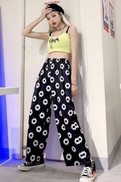 Y2K Flower Print Pants - 90s Grunge Summer Outfit, Retro Y2K Fashion for Women