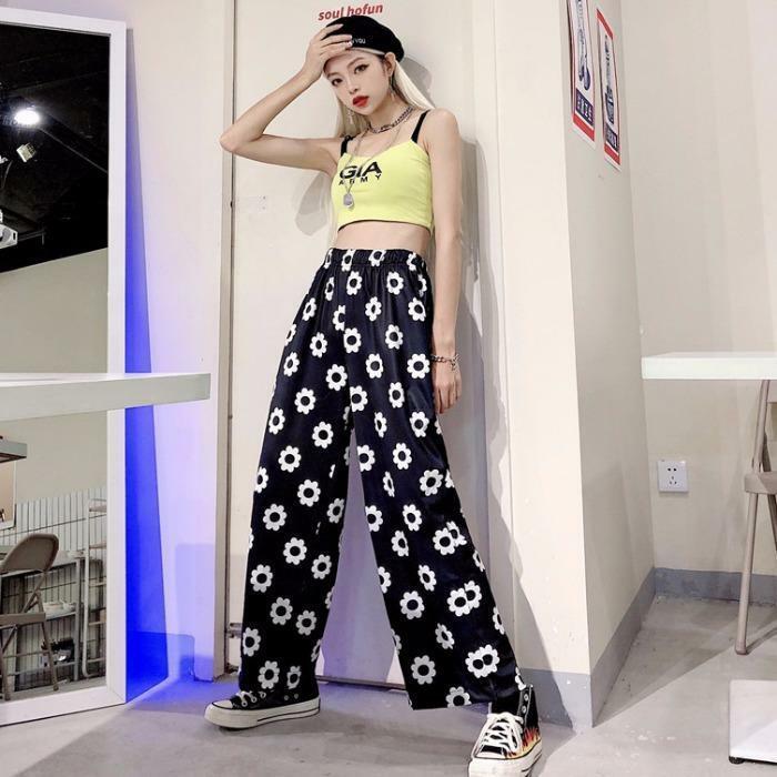 Y2K Flower Print Pants - 90s Grunge Summer Outfit, Retro Y2K Fashion for Women