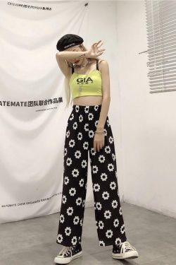 Y2K Flower Print Pants - 90s Grunge Summer Outfit, Retro Y2K Fashion for Women