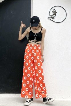 Y2K Flower Print Pants - 90s Grunge Summer Outfit, Retro Y2K Fashion for Women