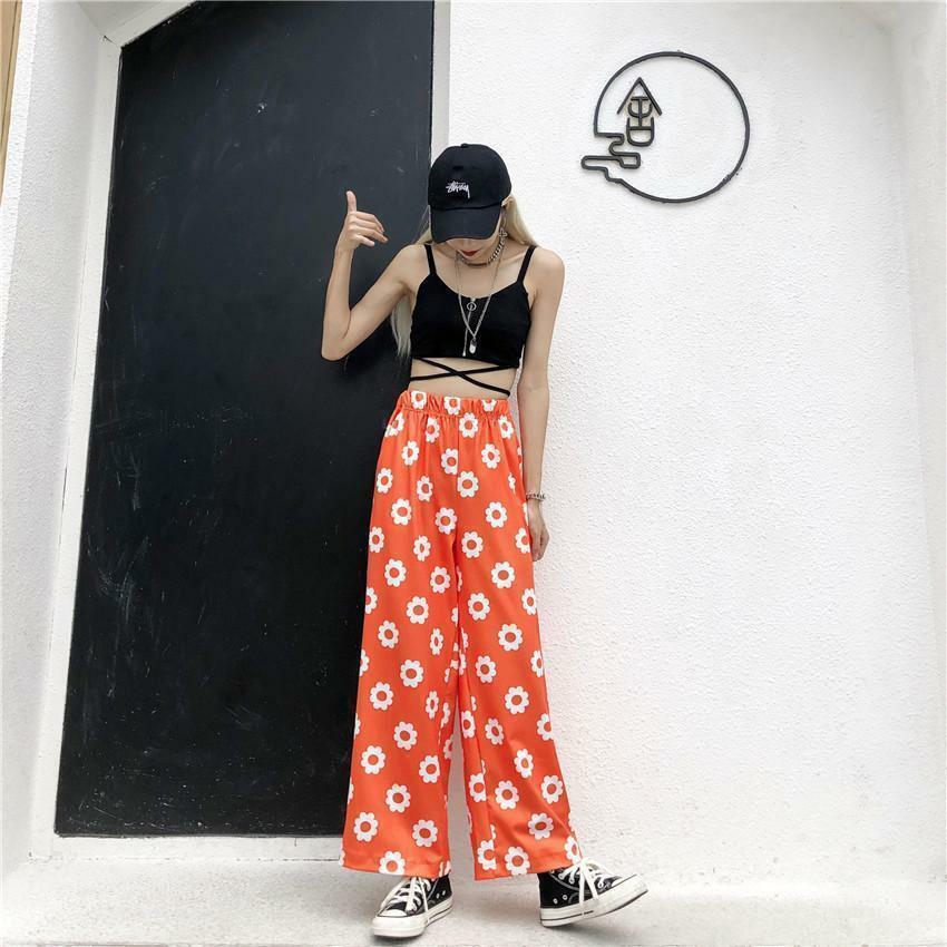 Y2K Flower Print Pants - 90s Grunge Summer Outfit, Retro Y2K Fashion for Women