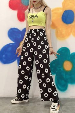 Y2K Flower Print Pants - 90s Grunge Summer Outfit, Retro Y2K Fashion for Women