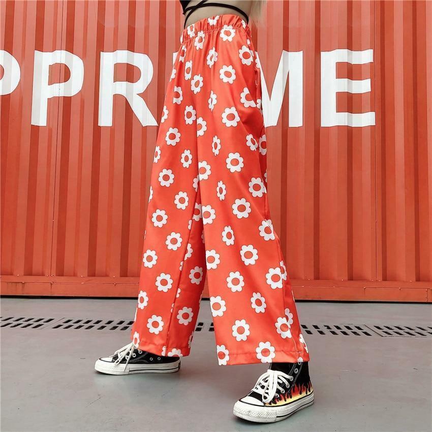 Y2K Flower Print Pants - 90s Grunge Summer Outfit, Retro Y2K Fashion for Women
