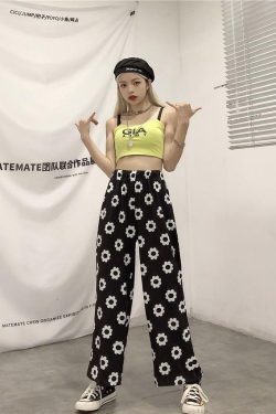 Y2K Flower Print Pants - 90s Grunge Summer Outfit, Retro Y2K Fashion for Women