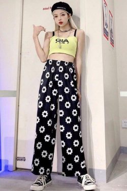 Y2K Flower Print Pants - 90s Grunge Summer Outfit, Retro Y2K Fashion for Women