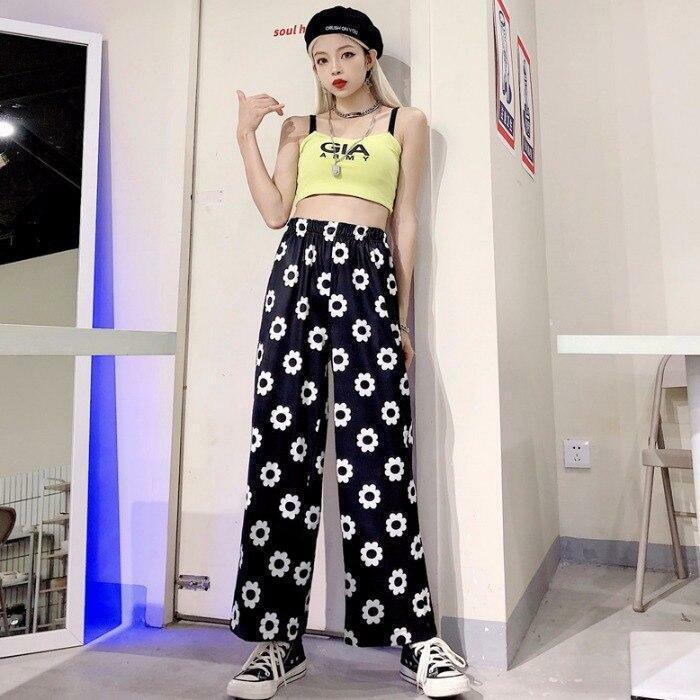 Y2K Flower Print Pants - 90s Grunge Summer Outfit, Retro Y2K Fashion for Women