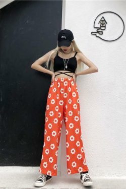 Y2K Flower Print Pants - 90s Grunge Summer Outfit, Retro Y2K Fashion for Women