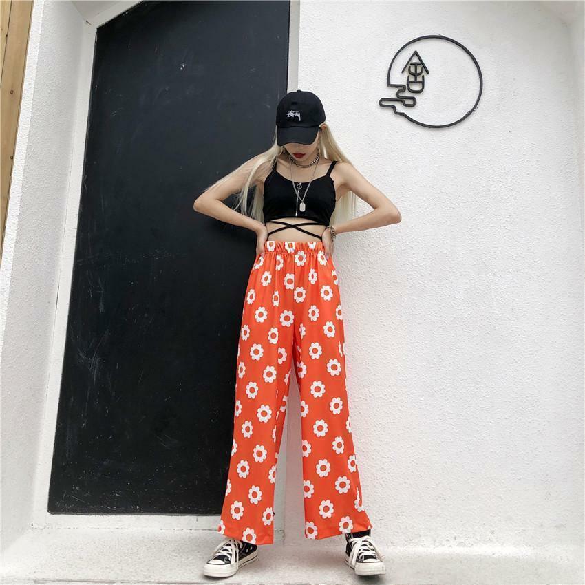 Y2K Flower Print Pants - 90s Grunge Summer Outfit, Retro Y2K Fashion for Women