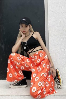 Y2K Flower Print Pants - 90s Grunge Summer Outfit, Retro Y2K Fashion for Women